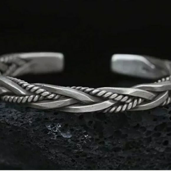 925 Silver Vintage Bangle Twisted Cuff Bracelet - Picture 7 of 7